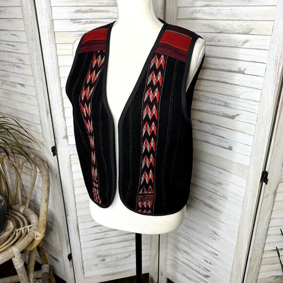 EARTH TONES SANTA FE VINTAGE Handmade M Bolivian Wool Embroidered Vest Western - Picture 5 of 13